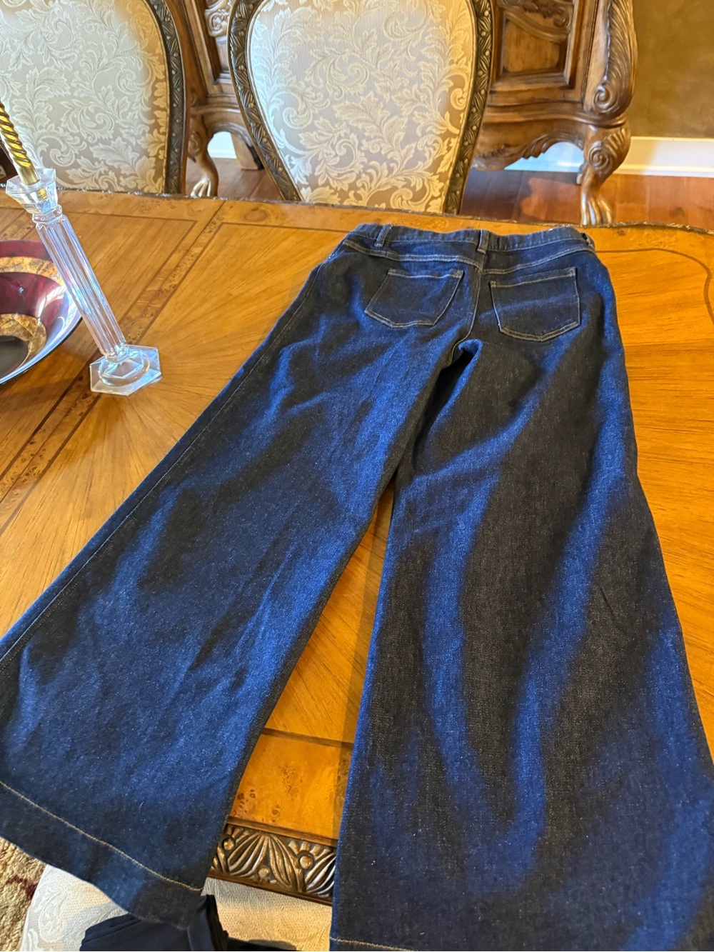 Perfect $168 SPANX WIDE LEG Denim Jeans-20547R-Raw Indigo-Size Large Petite - Picture 4 of 4
